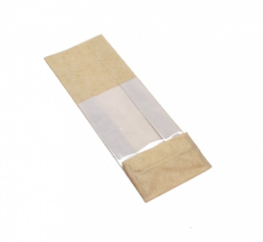 PP blokbodemzakken met venster 100 + 60 x 280 mm PAPERLOOK