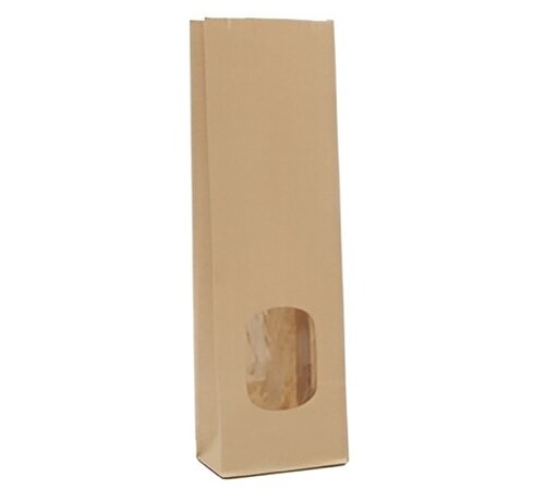 Papieren blokbodemzakken met venster 130 + 70 x 360 mm
