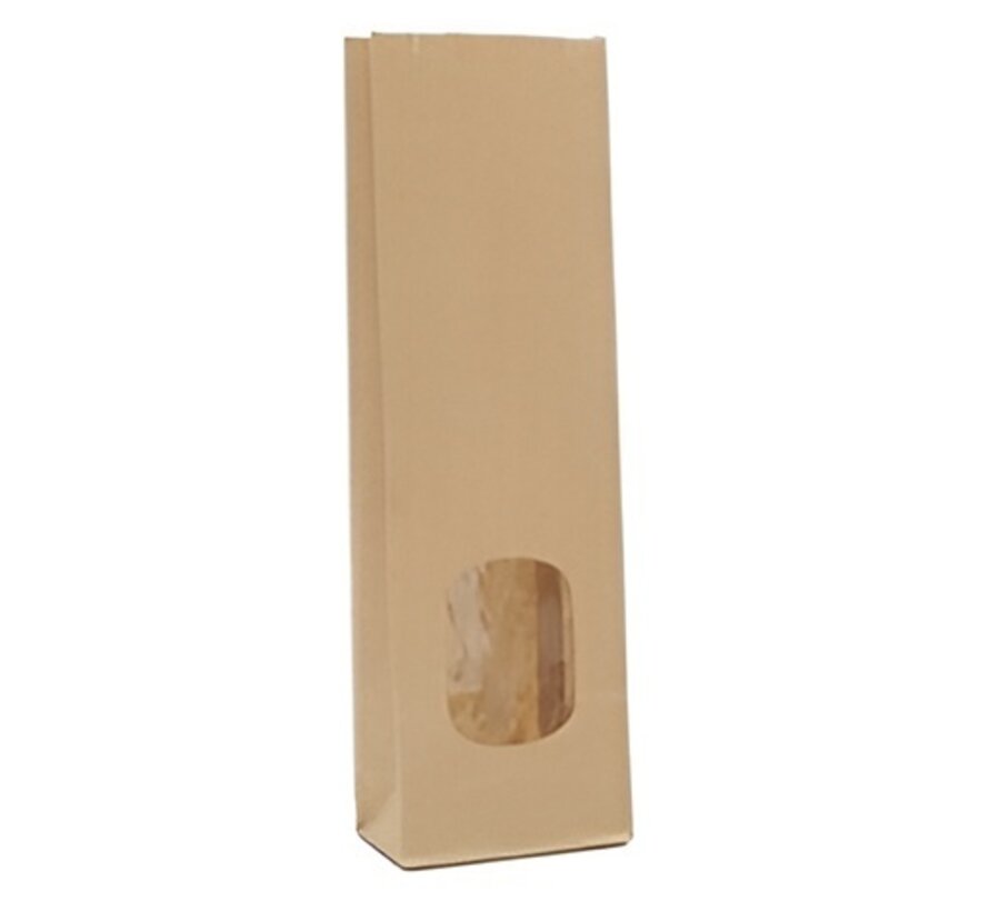 Papieren blokbodemzakken met venster 130 + 70 x 360 mm