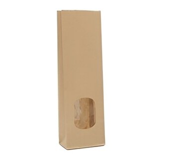 Papieren blokbodemzakken met venster 70 + 40 x 205 mm