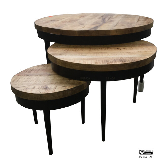 Benoa Iron Round Coffee Table 3cm Top (Set of 3)