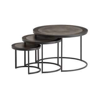 Brooz Siena Salontafel Set van 3 Zwart – Luxe Ronde Nesttafels met Metalen Onderstel