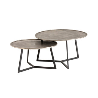Brooz Interlagos salontafel set van 2 – raw nickel met black patina, rond design