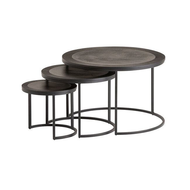 Brooz Siena Salontafel Set van 3 Zwart – Luxe Ronde Nesttafels met Metalen Onderstel