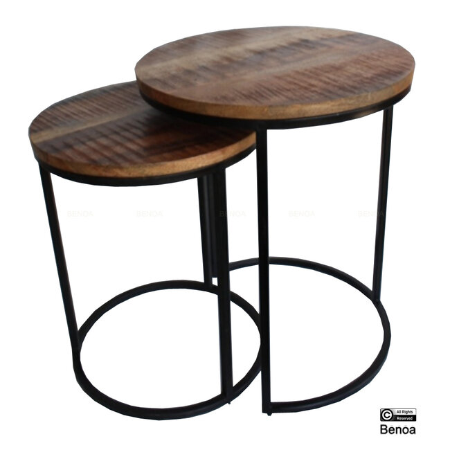 Benoa Iron Round Nesting Table Wooden Top (Set of 2) 46/39