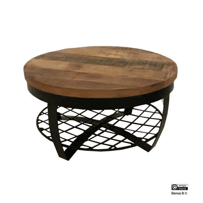 Benoa Iron Round Coffee Table Wooden top & Iron Shelf at base 65