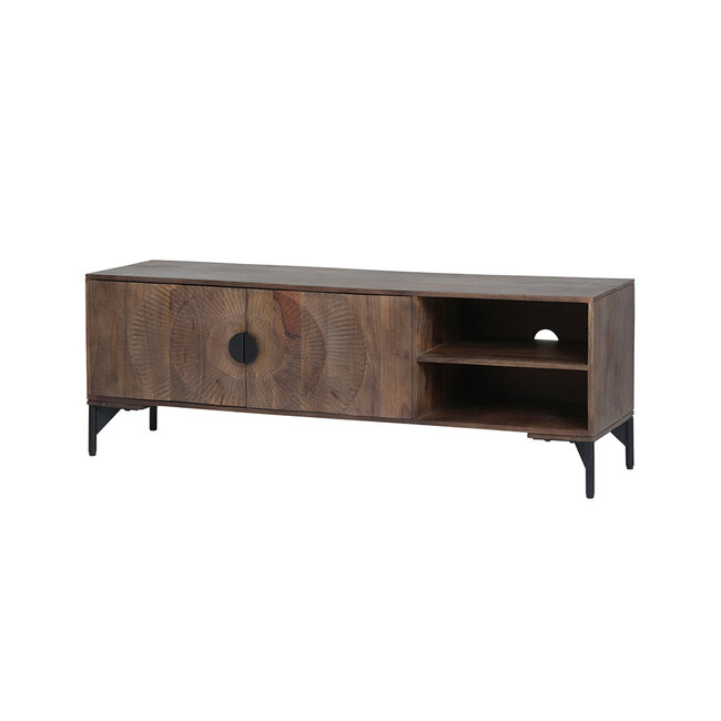 MySons TV dressoir 160 met 2 deuren en 2 open vakken, Mango Brown Walnut