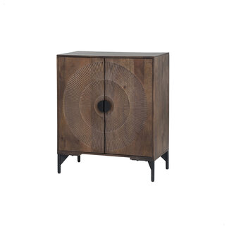 Brooz 2-Deurs Kast Laag Nippon Mango Brown Walnut – Mangohouten Opbergkast met Reliëfdeuren