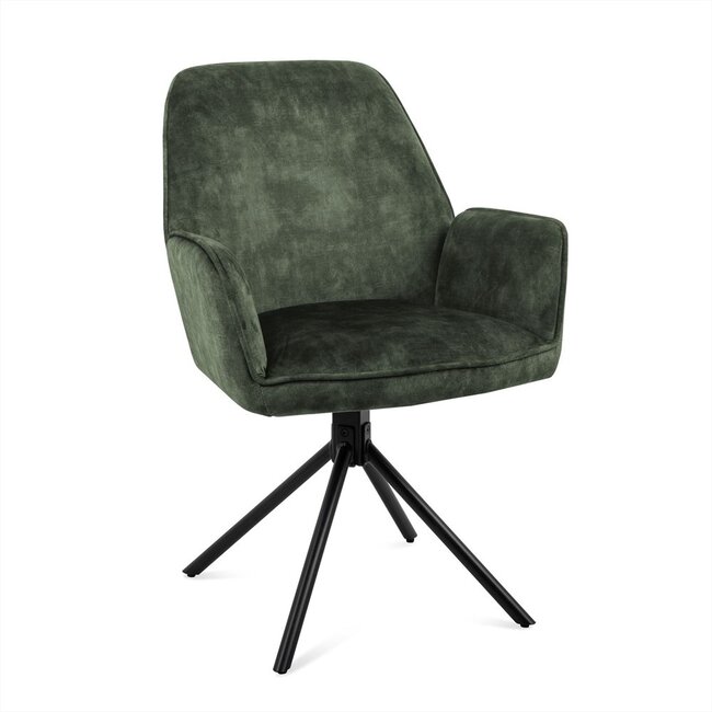 Brooz Draaibare eetkamerstoel Noah met armleuningen en auto-return – Adore Moss (set van 2)
