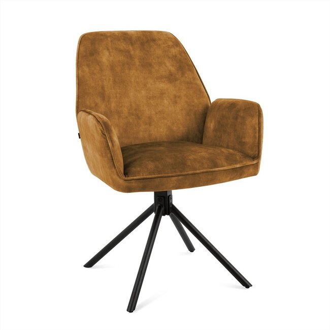 Brooz Draaibare eetkamerstoel Noah met armleuningen en auto-return – Adore Cognac (set van 2)