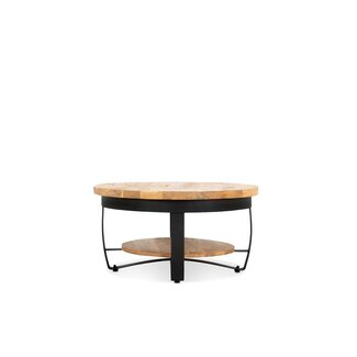 Brooz Paras Ronde Salontafel 65 cm – Mangohout & Zwart Metaal met Opbergplateau