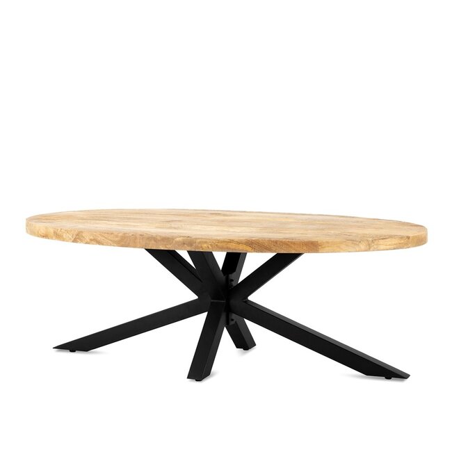 Brooz Ellips Salontafel 130 cm met Spiderpoot – Mangohout & Zwart Metaal