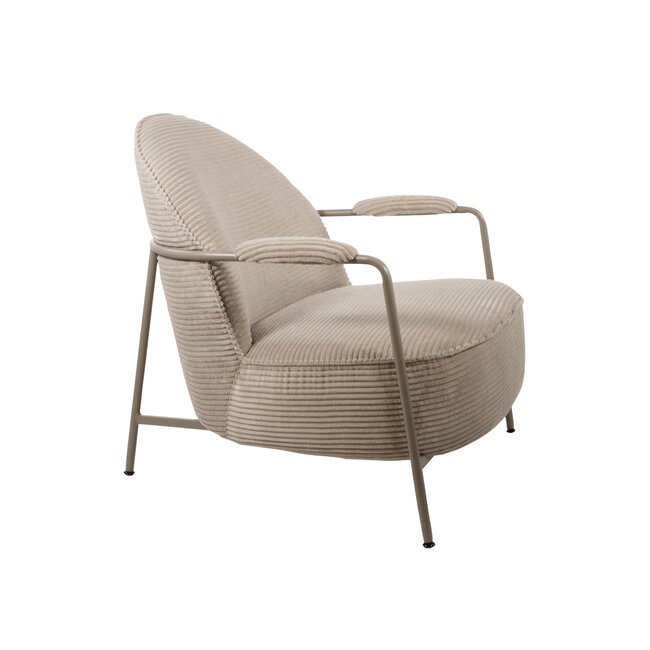 Brooz Moderne fauteuil Elton – ribstof sand met metalen frame