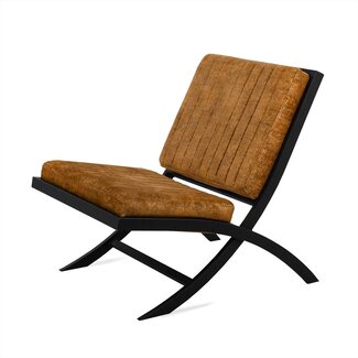 Brooz Industriële fauteuil Madrid – microvezel cognac met zwart metalen frame