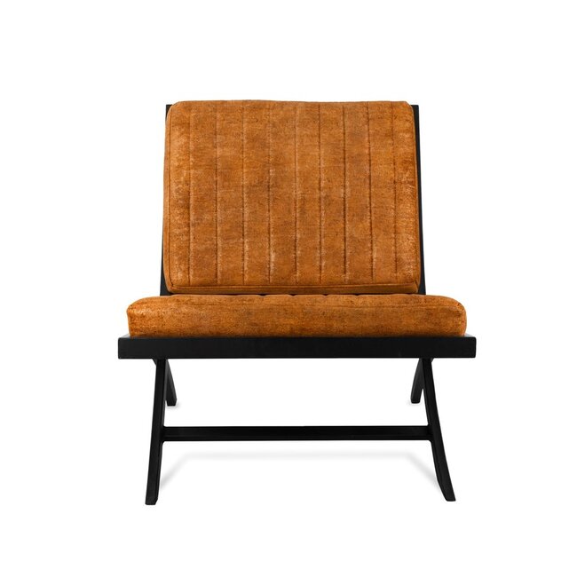 Brooz Industriële fauteuil Madrid – microvezel cognac met zwart metalen frame