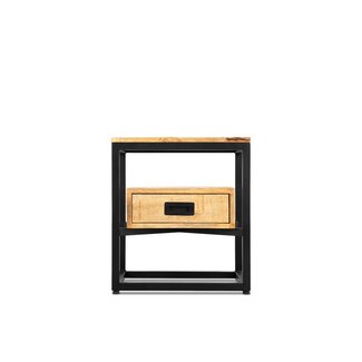 Brooz Nachtkastje Len – mangohout met zwart staal