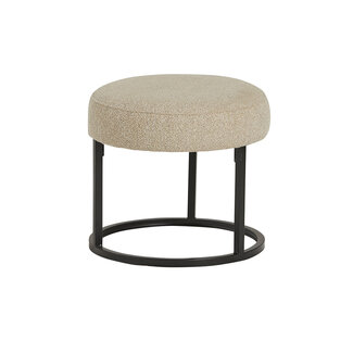 Brooz Escabel Poef Ø45 Alpine Beige – Luxe Bouclé Poef met Zwart Metalen Onderstel
