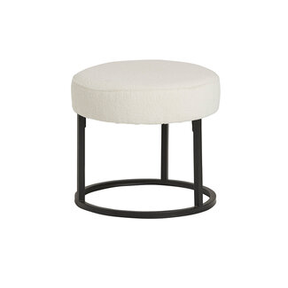 Brooz Escabel Poef Ø45 Alpine Ivory – Luxe Bouclé Poef met Zwart Metalen Onderstel