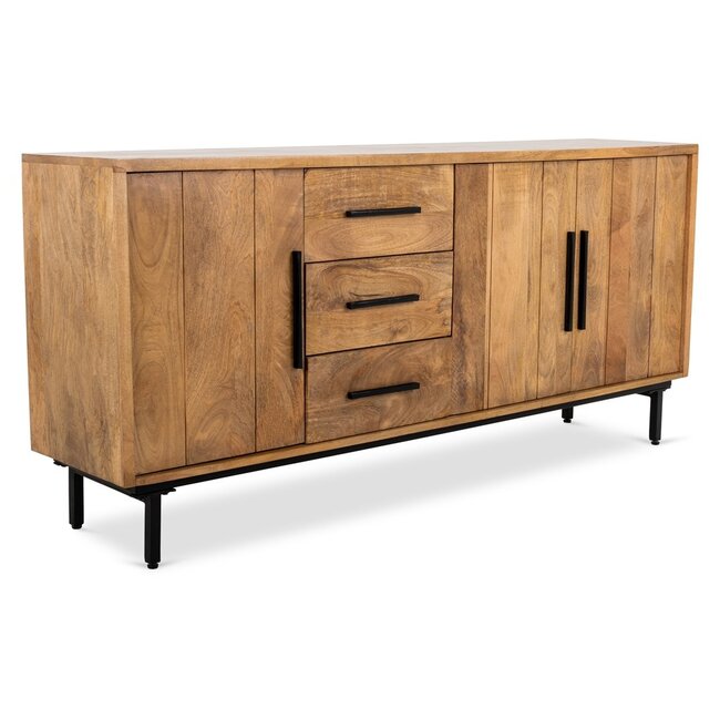 Brooz Modern dressoir Jayden 180 – strak mangohout met lades en zwart stalen onderstel