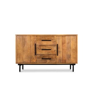 Brooz Modern dressoir Jayden 155   – strak mangohout met lades en zwart stalen onderstel