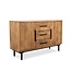 Brooz Modern dressoir Jayden 155   – strak mangohout met lades en zwart stalen onderstel