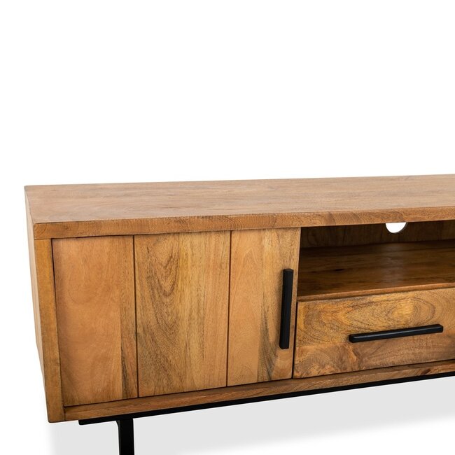 Brooz TV meubel Jayden 150 – mangohout naturel met zwart metalen poten