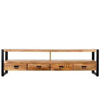 Brooz TV meubel Britt 220 – mangohout met 4 lades en zwart metalen frame