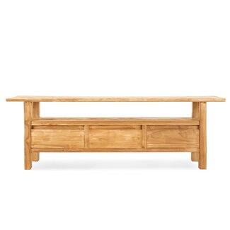 Brooz TV dressoir Blora 150 – onbewerkt teakhout met lades en open vak