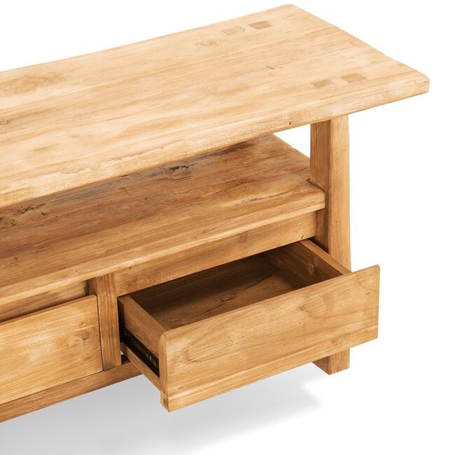 Brooz TV dressoir Blora 150 – onbewerkt teakhout met lades en open vak