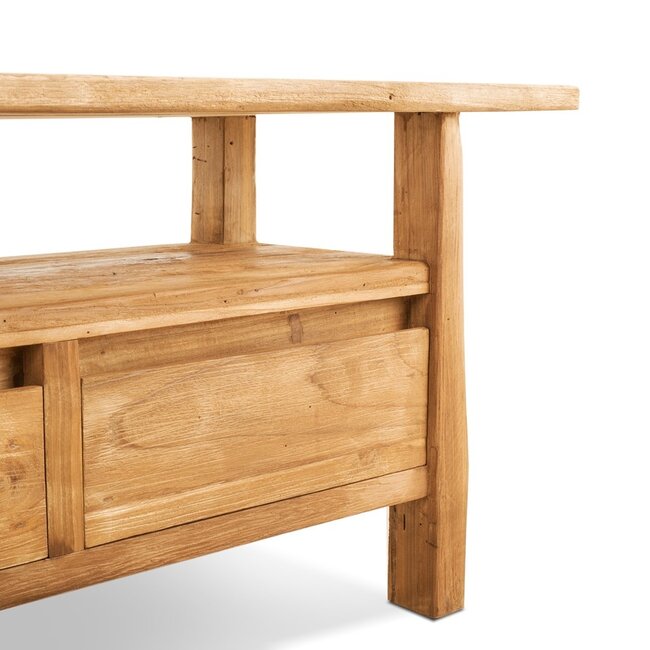 Brooz TV dressoir Blora 150 – onbewerkt teakhout met lades en open vak