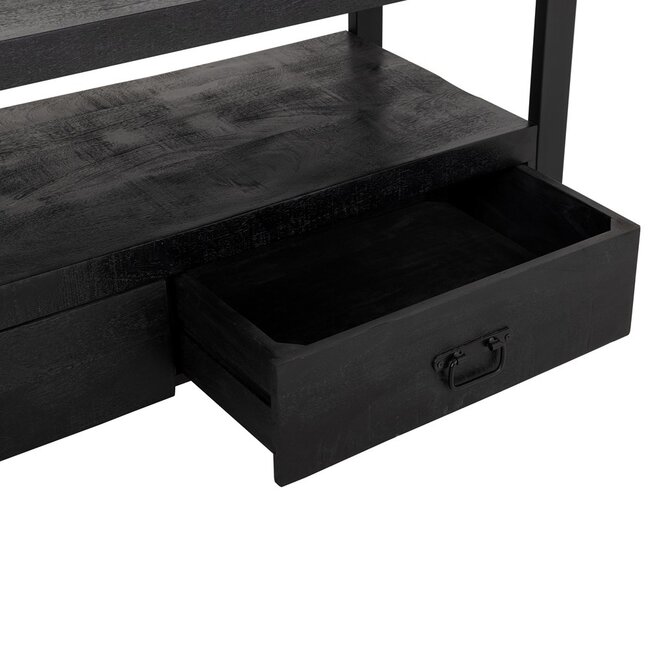 Brooz TV meubel Britt 120 – zwart mangohout met 2 lades en zwart metalen frame
