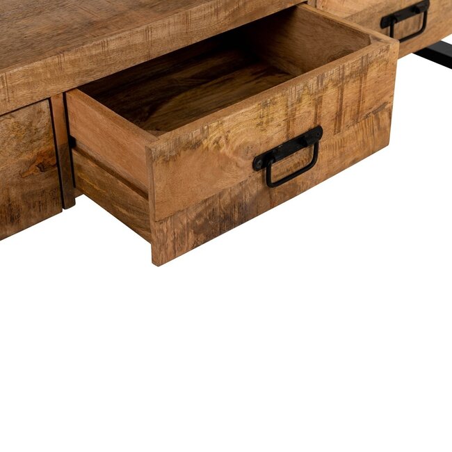 Brooz TV meubel Britt 180 – mangohout met 4 lades en zwart metalen frame