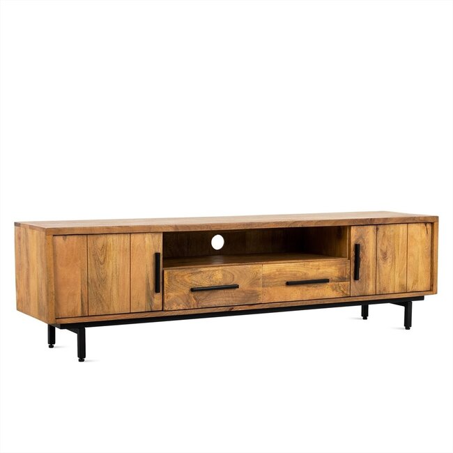 Brooz TV meubel Jayden 180 – mangohout naturel met zwart metalen poten