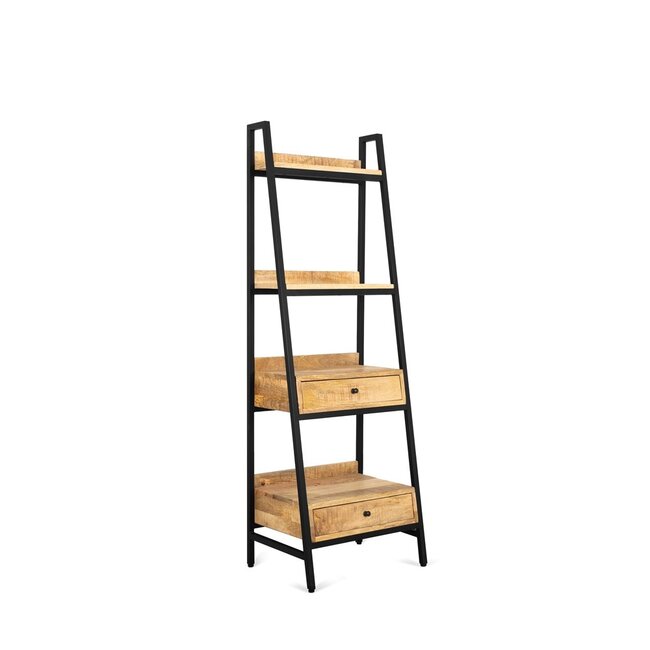 Brooz Industrieel wandrek met lades – mangohout en zwart staal