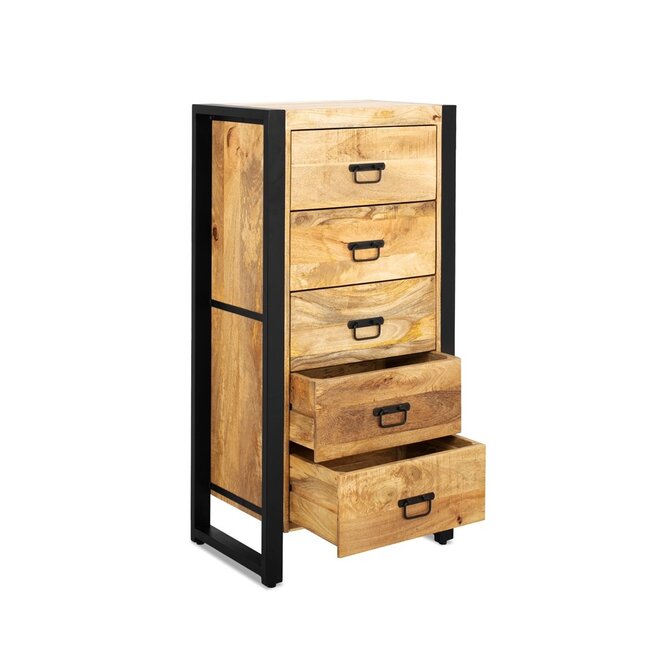 Brooz Ladekast Britt 60 – mangohout met zwart stalen frame