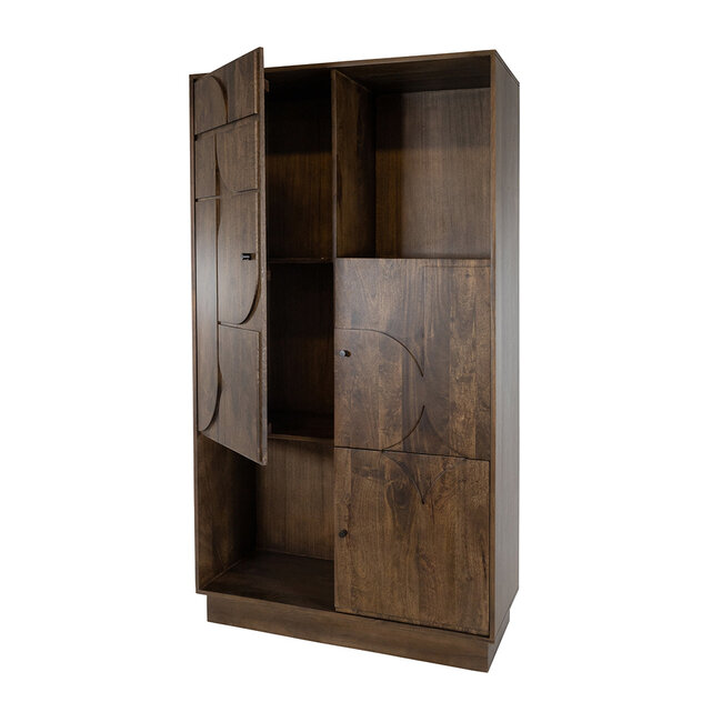 Brooz Moderne wandkast 180 cm – mangohout Dark Walnut met open vakken en 3 deuren