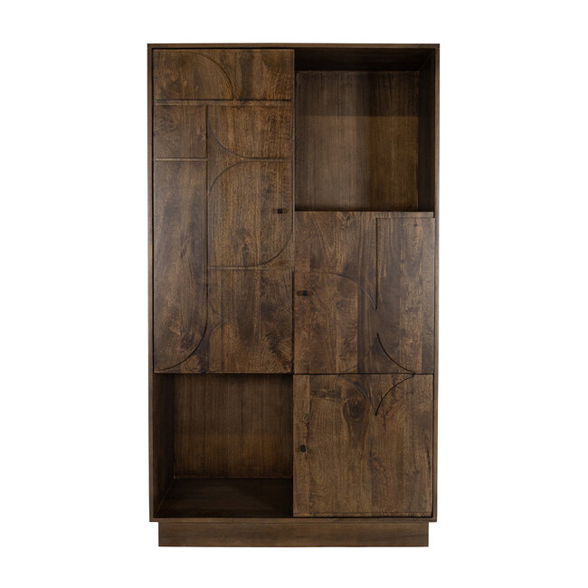 Brooz Moderne wandkast 180 cm – mangohout Dark Walnut met open vakken en 3 deuren