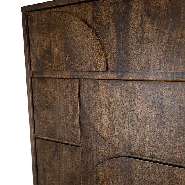 Brooz Moderne wandkast 180 cm – mangohout Dark Walnut met open vakken en 3 deuren