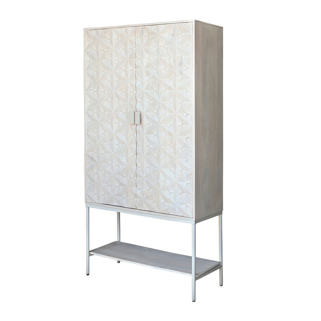 Brooz Luxe kast Trinity – mangohout Ashblond met reliëf deuren en stalen onderstel