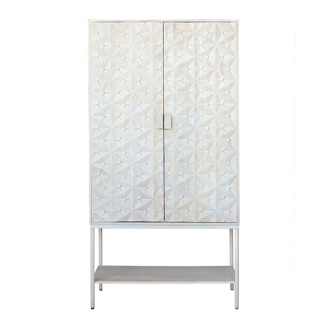 Brooz Luxe kast Trinity – mangohout Ashblond met reliëf deuren en stalen onderstel