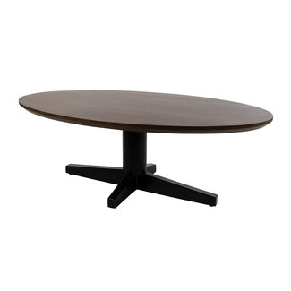 Brooz Scorpio Salontafel 130 cm Ovaal – Mango Brown Walnut met Zwart Spinpoot Onderstel