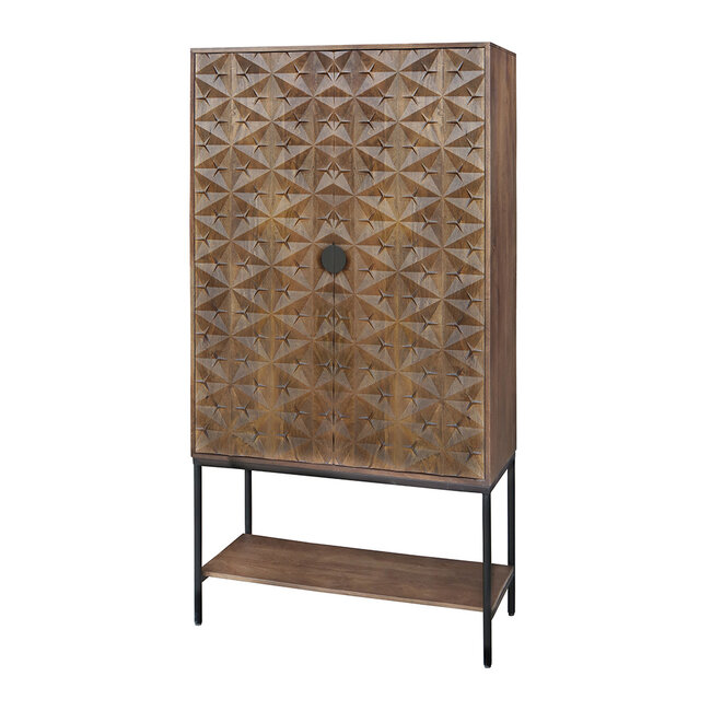 Brooz Luxe kast Trinity – mangohout met reliëf deuren en stalen onderstel