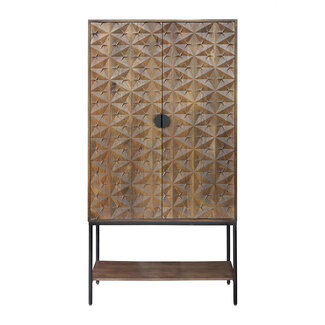 Brooz Luxe kast Trinity – mangohout met reliëf deuren en stalen onderstel
