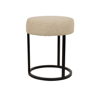 Brooz Escabel Poef Ø40 Rhythm Beige 05 – Ronde Design Poef met Zwart Metalen Onderstel