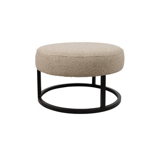 Brooz Escabel Poef Ø50 Rhythm Beige 05 – Moderne Ronde Poef met Zwart Metalen Onderstel