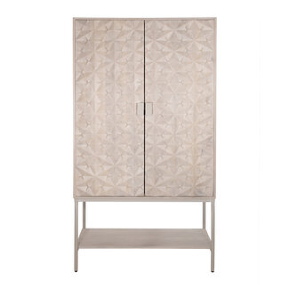 Brooz Luxe kast Trinity – mangohout Ashblond met reliëf deuren en stalen onderstel