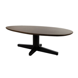 Brooz Salontafel Taurus Ovaal 130 cm Mango Brown Walnut – Ovale Design Salontafel met Zwart Steronderstel