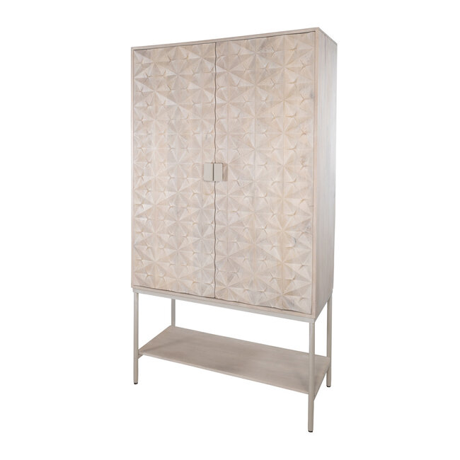 Brooz Luxe kast Trinity – mangohout Ashblond met reliëf deuren en stalen onderstel