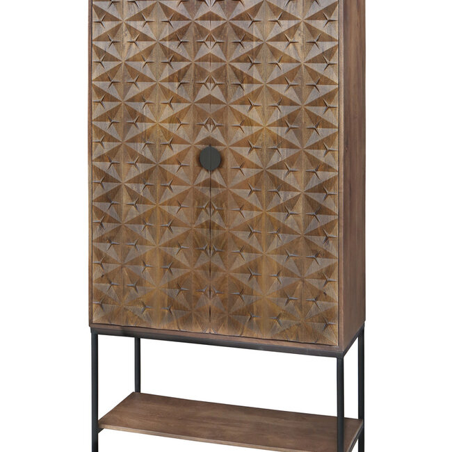 Brooz Luxe kast Trinity – mangohout met reliëf deuren en stalen onderstel