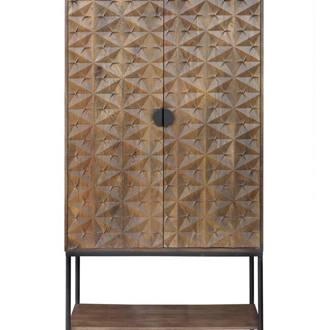 Brooz Luxe kast Trinity – mangohout met reliëf deuren en stalen onderstel